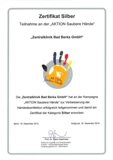 Keine Chance den Krankenhausinfektionen - Zentralklinik Bad Berka erhielt Zertifikat für Händehygiene Bild: Keine Chance den Krankenhausinfektionen - Zentralklinik Bad Berka erhielt Zertifikat für Händehygiene