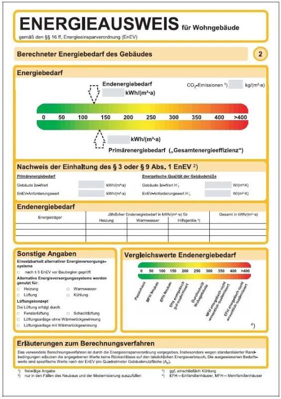 Bedarfsorientierter Energiepass (Quelle: Energieeinsparverordnung).