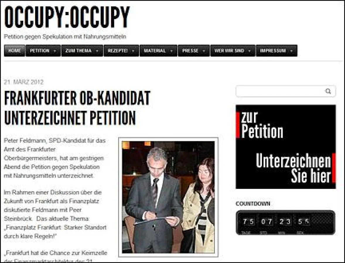 Frankfurter OB zeichnet Petition gegen Spekulation mit Nahrungsmitteln