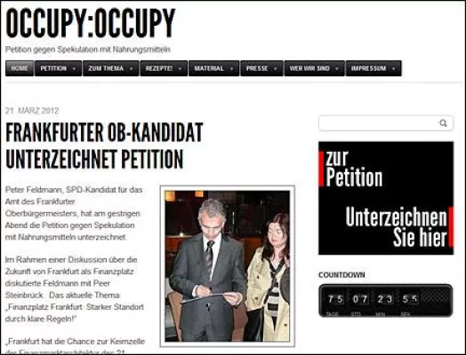 Bild: Occupy fordert Verbot der Nahrungsmittelspekulation
