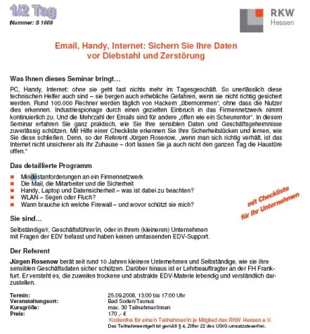 Bild: Seminar Datenschutz + Datensicherheit - Externer Datenschutzbeauftragter klärt über Risiken auf