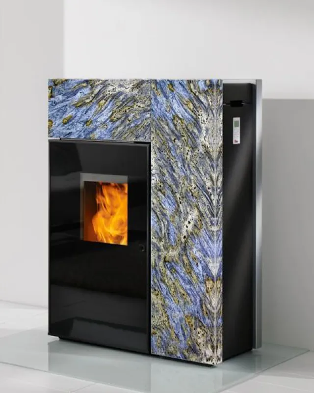 Pelletofen mit Naturstein Jaguar Yellow