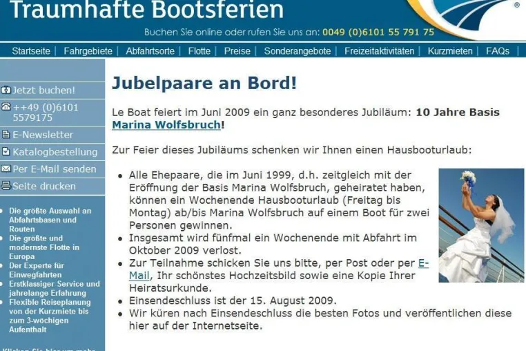 Jubelpaare an Bord - Le Boat verschenkt Hausbooturlaub zum Firmenjubiläum Bild: Jubelpaare an Bord - Le Boat verschenkt Hausbooturlaub zum Firmenjubiläum