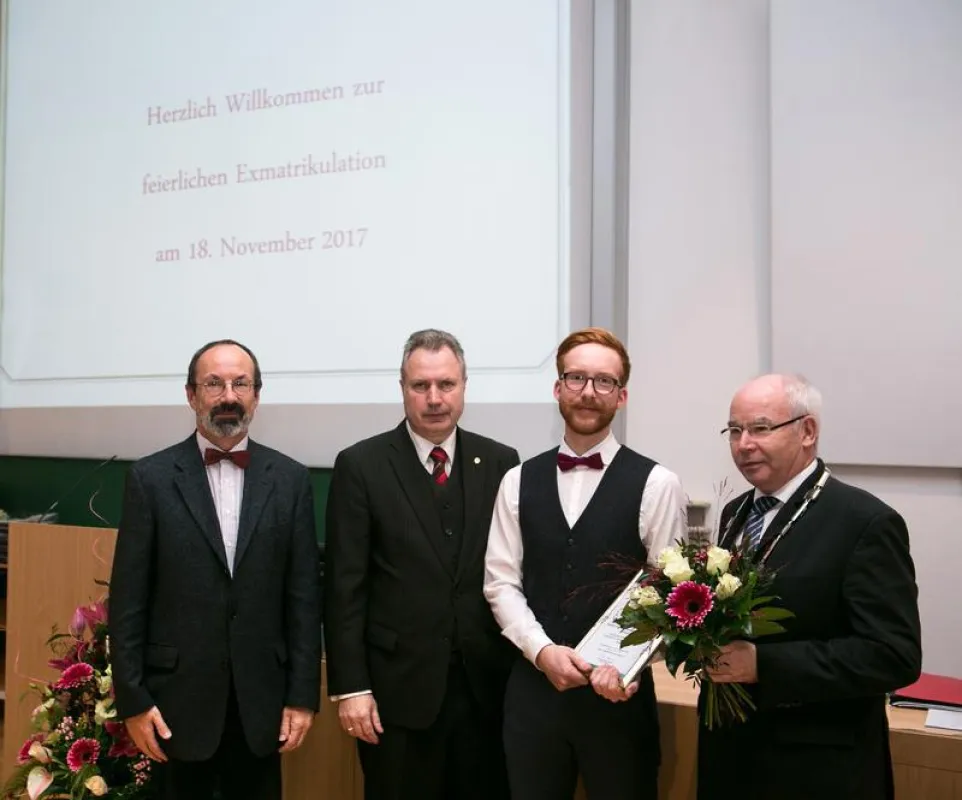 Verleihung des IfKom-Preises an H. Rudolph; Prof. Krause, H. Leymann, H. Rudolph, Prof. Saupe ( v.l.n.r.) (HfTL, Büttner)