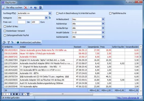 Freeware BayHunter: Blitzschnelle eBay-Suche mit allen Finessen Bild: Freeware BayHunter: Blitzschnelle eBay-Suche mit allen Finessen