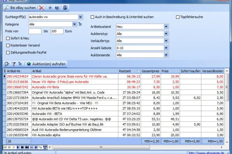 Freeware BayHunter: Blitzschnelle eBay-Suche mit allen Finessen Bild: Freeware BayHunter: Blitzschnelle eBay-Suche mit allen Finessen