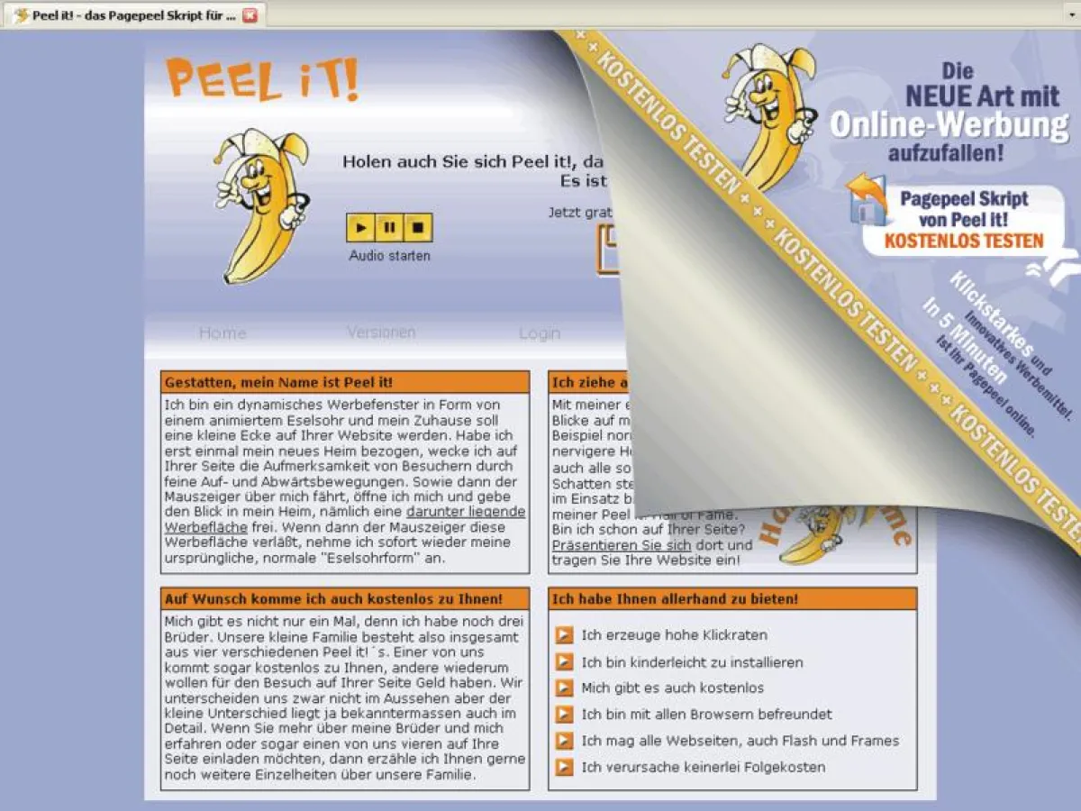 Das Pagepeel von www.peel-it.de in Aktion