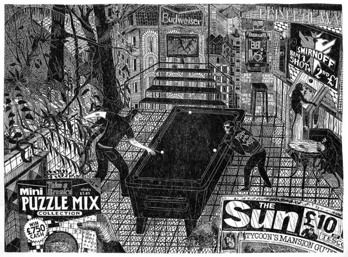 Gabriela Jolowicz . System of a Clown, 2012, Holzschitt auf Papier, Druckmaß 66 x 90 cm, Auflage: 10