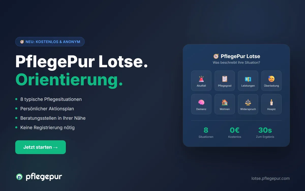 Der PflegePur Lotse: In wenigen Klicks zur persönlichen Pflege-Orientierung – kostenlos und anonym. (© PflegePur)