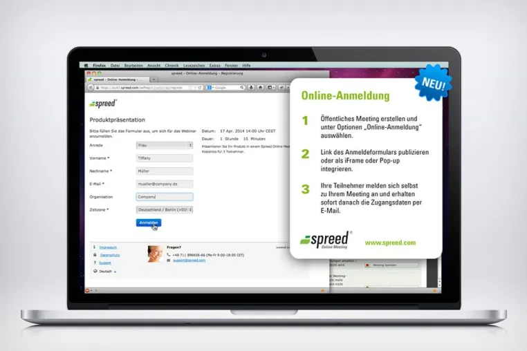 Bild: Spreed Online Meeting integriert Anmeldeformular für Webcast Teilnehmer
