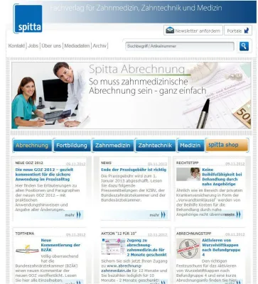 Bild: Der frische K(l)ick für Zahnärzte und Zahntechniker – spitta.de in neuem Design