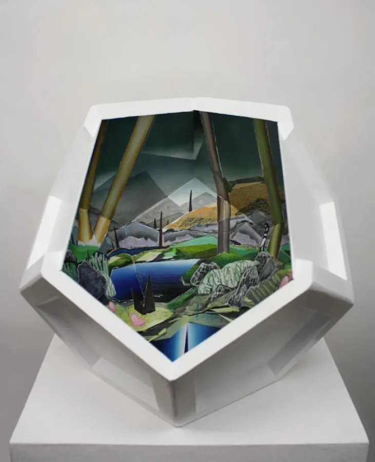 Anja Warzecha: Kleiner Erker, 2019, Acryl auf MDF, ca. 40 x 50 x 50 cm