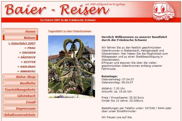 Zu Ostern 2007 in die Fränkische Schweiz mit Baier Reisen aus Oberwiesenthal Bild: Zu Ostern 2007 in die Fränkische Schweiz mit Baier Reisen aus Oberwiesenthal