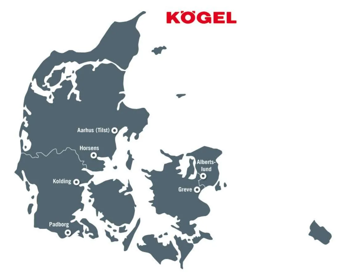 Karte mit autorisierten Kögel-Servicepartner in Dänemark