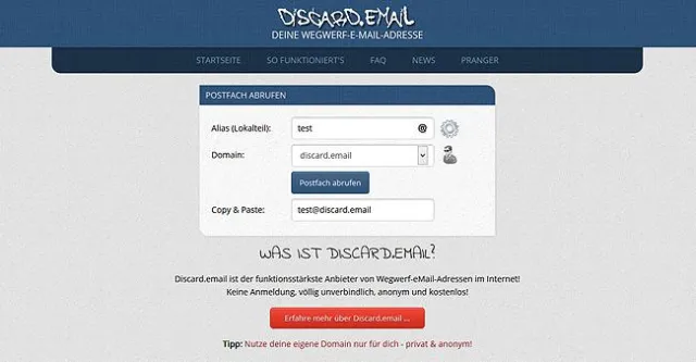 Bild: Discard.email ist Nachfolger von Spambog.com