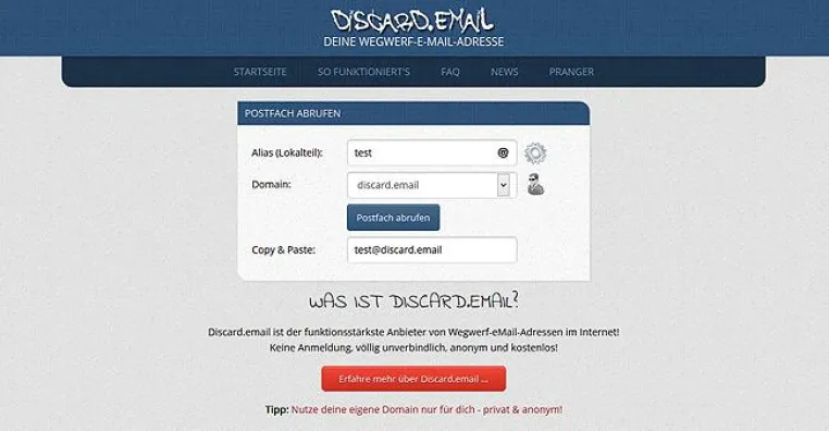 Discard.email ist Nachfolger von Spambog.com Bild: Discard.email ist Nachfolger von Spambog.com