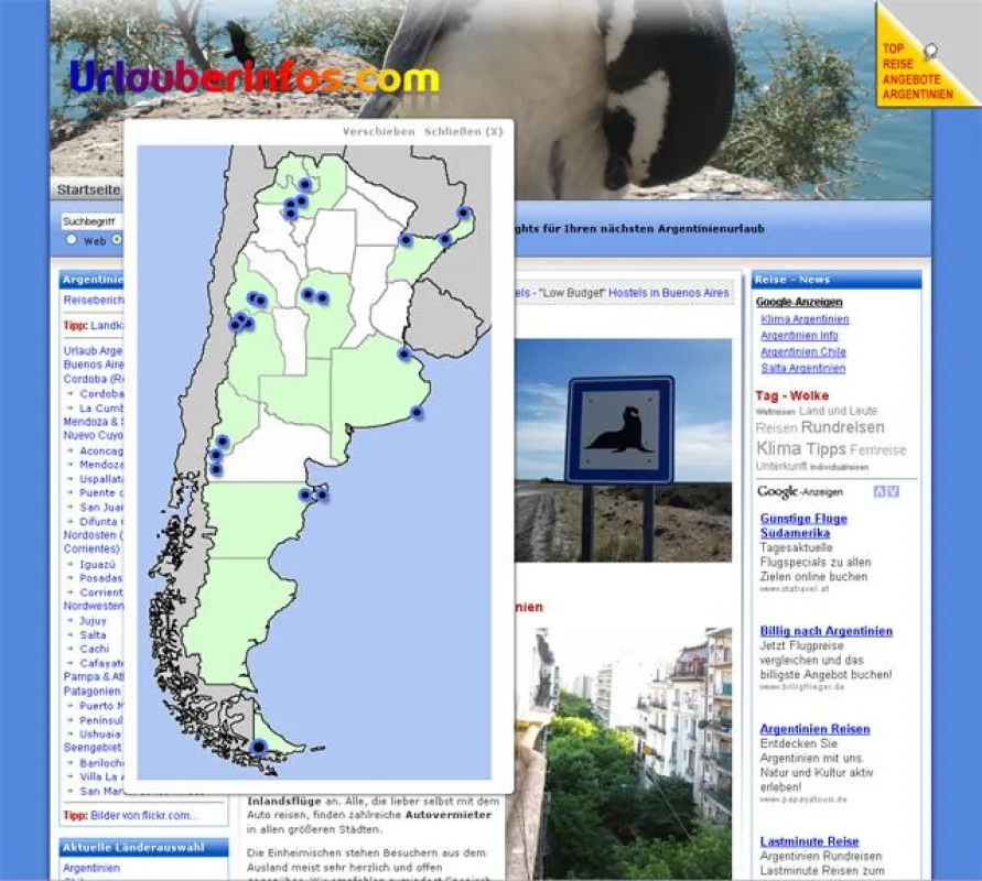 Screenshot mit Landkarten-Navigation