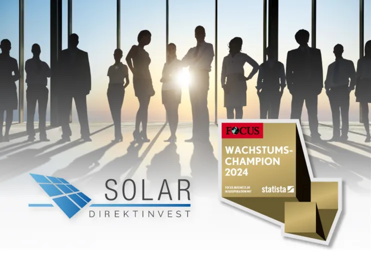 Auszeichnung durch FOCUS Business: Solar Direktinvest ist wachstumsstärkstes Unternehmen Bild: Auszeichnung durch FOCUS Business: Solar Direktinvest ist wachstumsstärkstes Unternehmen