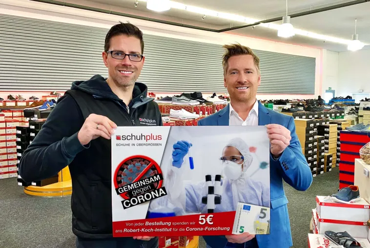 Bild: GEMEINSAM GEGEN CORONA - schuhplus startet Spendenaktion zur Förderung der Corona-Forschung am RKI
