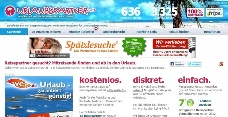 Bild: Kostenlos einen Reisepartner finden mit der Reisepartnerbörse urlaubspartner.net