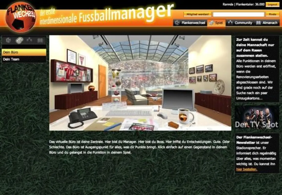 Fußball-Manager im virtuellen Büro mit den echten Stars der Bundesliga