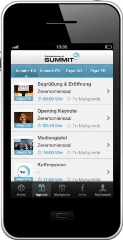Bild: Das Werbeplanung.at Summit 12 Programm ist ab sofort mit iPhone und Android App mobil abrufbar