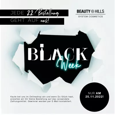 Bild: Wirkstoffkosmetik-Brand Beauty Hills feiert Black Beauty Friday: Jede 22. Bestellung geht auf uns!