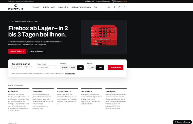 Bild: DIGITALWEHR startet neuen Shop für WatchGuard-Firewalls mit Lizenz-Konfigurator