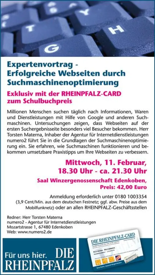 Expertenvortrag: Erfolgreiche Webseiten durch Suchmaschinenoptimierung