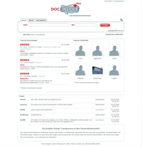 Bild: Patienten-Portal DocInsider.de powered by neofonie search