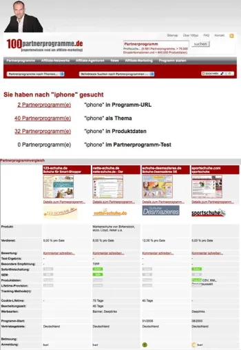 Bild: Revolutionäre Suche nach Partnerprogrammen - 100partnerprogramme.de