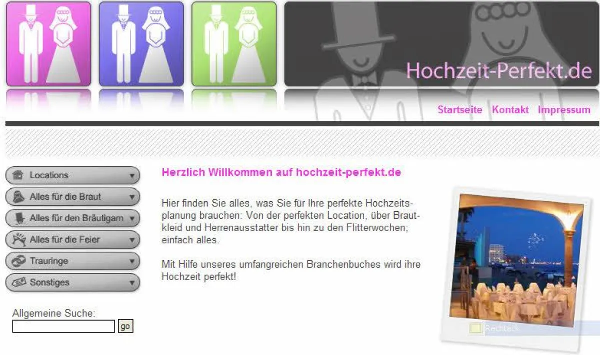 Startseite des Hochzeitverzeichnisses