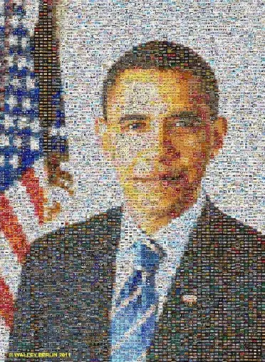 Bild: Mauerkünstler WALLEY BERLIN fertigt aus tausenden Nummernschildern Portrait von Obama