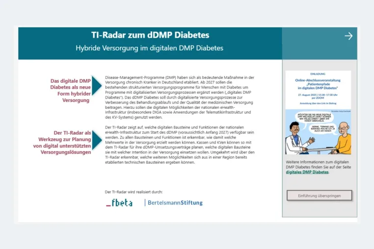 Bild: Digitales DMP Diabetes: Bericht zeigt Patientenpfade – TI-Radar macht Stand technischer Funktionen sichtbar