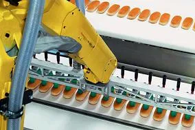 Roboter verpackt Hotdog-Brötchen Bild: Roboter verpackt Hotdog-Brötchen
