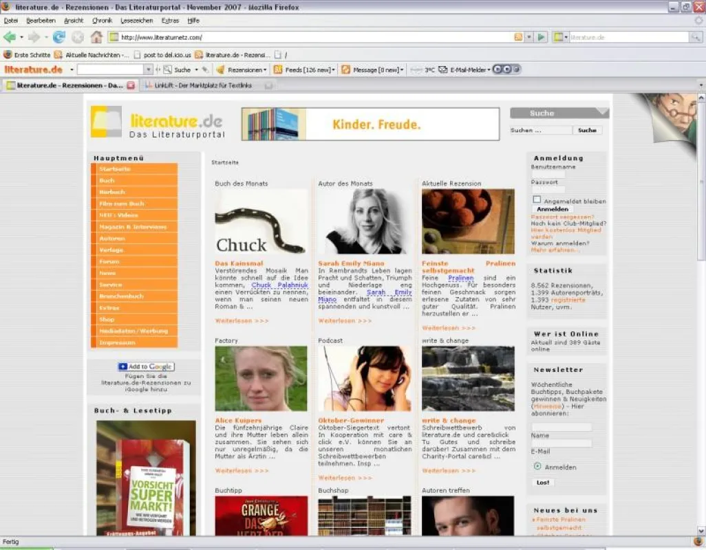 Startseite von literature.de