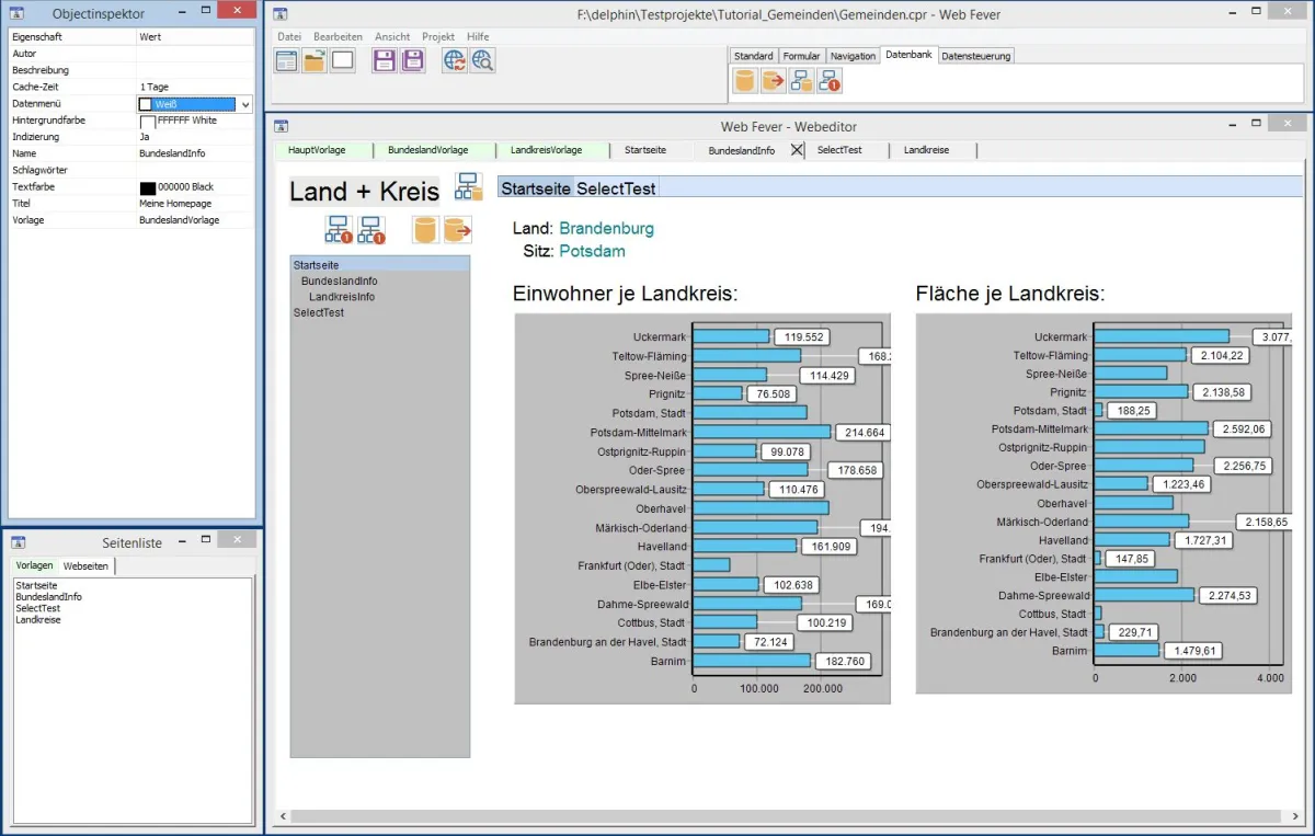 Screenshot Web Fever mit geöffneten Beispielprojekt