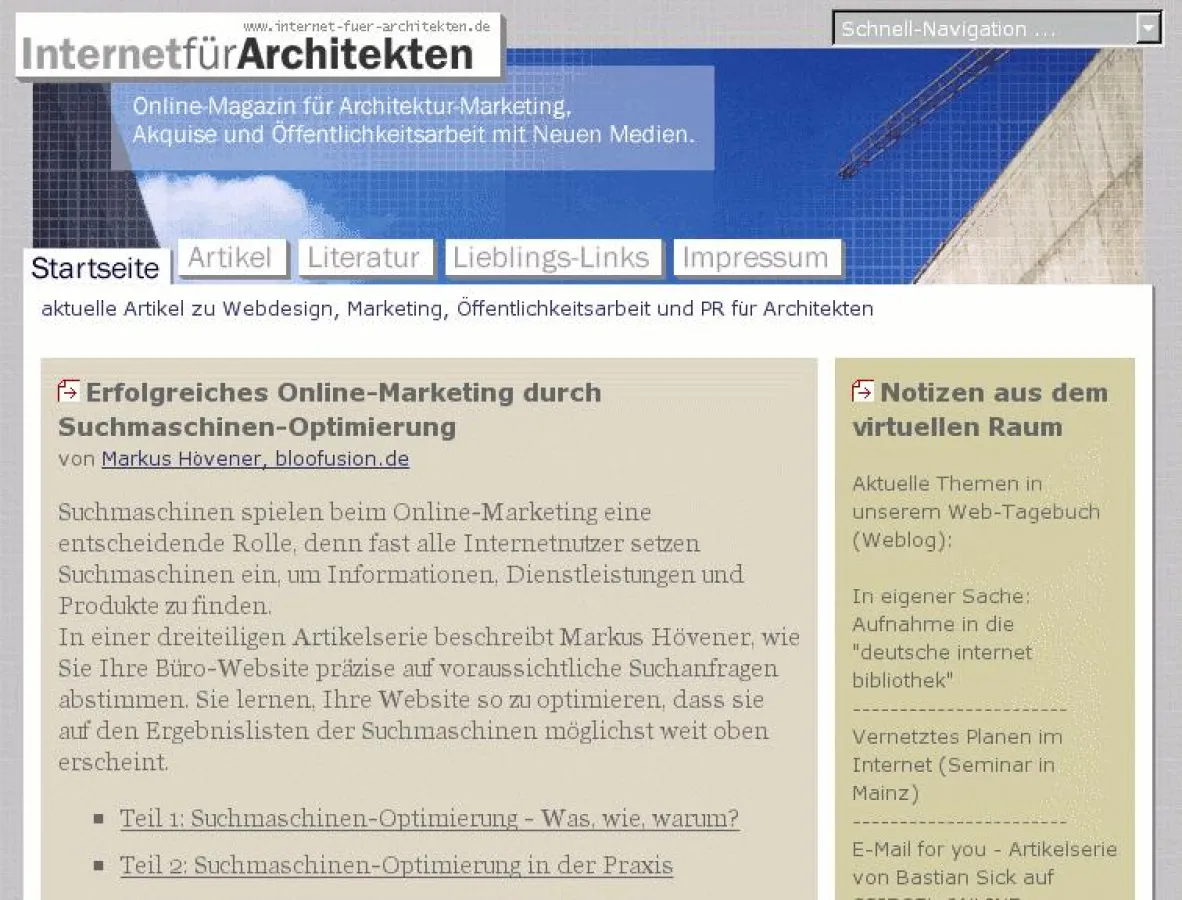 Screenshot des Online-Magazins Internet-fuer-Architekten.de