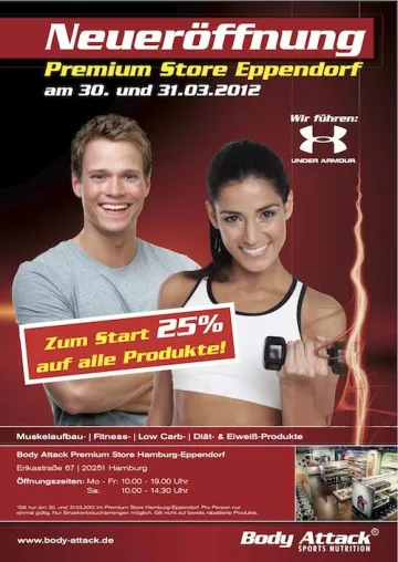 Zur Neueroffnung im Body Attack Premium Store in Eppendorf gunstiger shoppen Bild: Zur Neueroffnung im Body Attack Premium Store in Eppendorf gunstiger shoppen