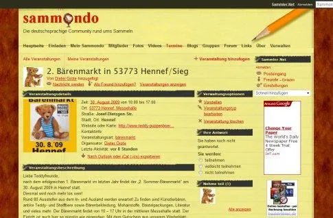 Bild: Kostenloser Online-Veranstaltungskalender für Sammler bei Sammondo.de