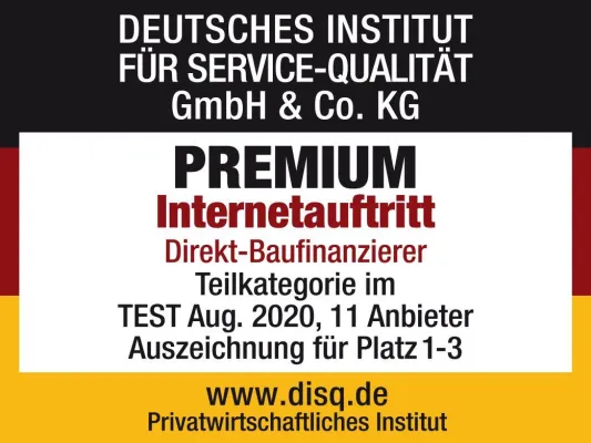 Bild: Direkt-Baufinanzierer DISQ-Studie: Premium-Auszeichnung für DTW