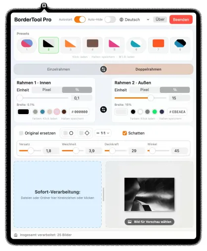Profi-Fotograf veröffentlicht „BorderTool Pro“: Die Antwort auf Abo-Zwang und komplexe Photoshop-Workflows Bild: Profi-Fotograf veröffentlicht „BorderTool Pro“: Die Antwort auf Abo-Zwang und komplexe Photoshop-Workflows