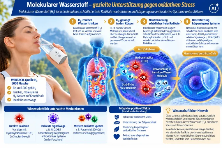 Bild: Molekularer Wasserstoff / freie Radikale: Was die Forschung über H₂ und oxidativen Stress untersucht