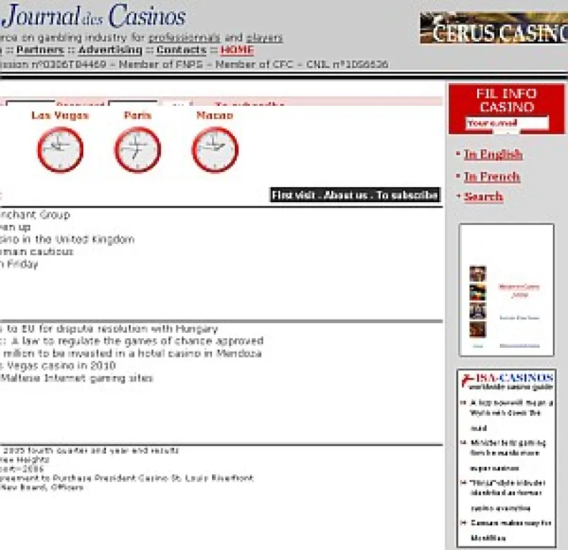 Webseite des Journal de Casinos