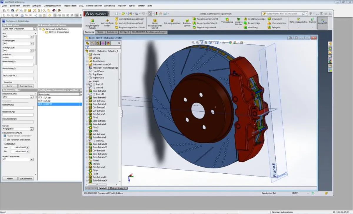 Fertigungsdatenmanagement CAMback mit perfekter CAD-Unterstützung für SOLIDWORKS