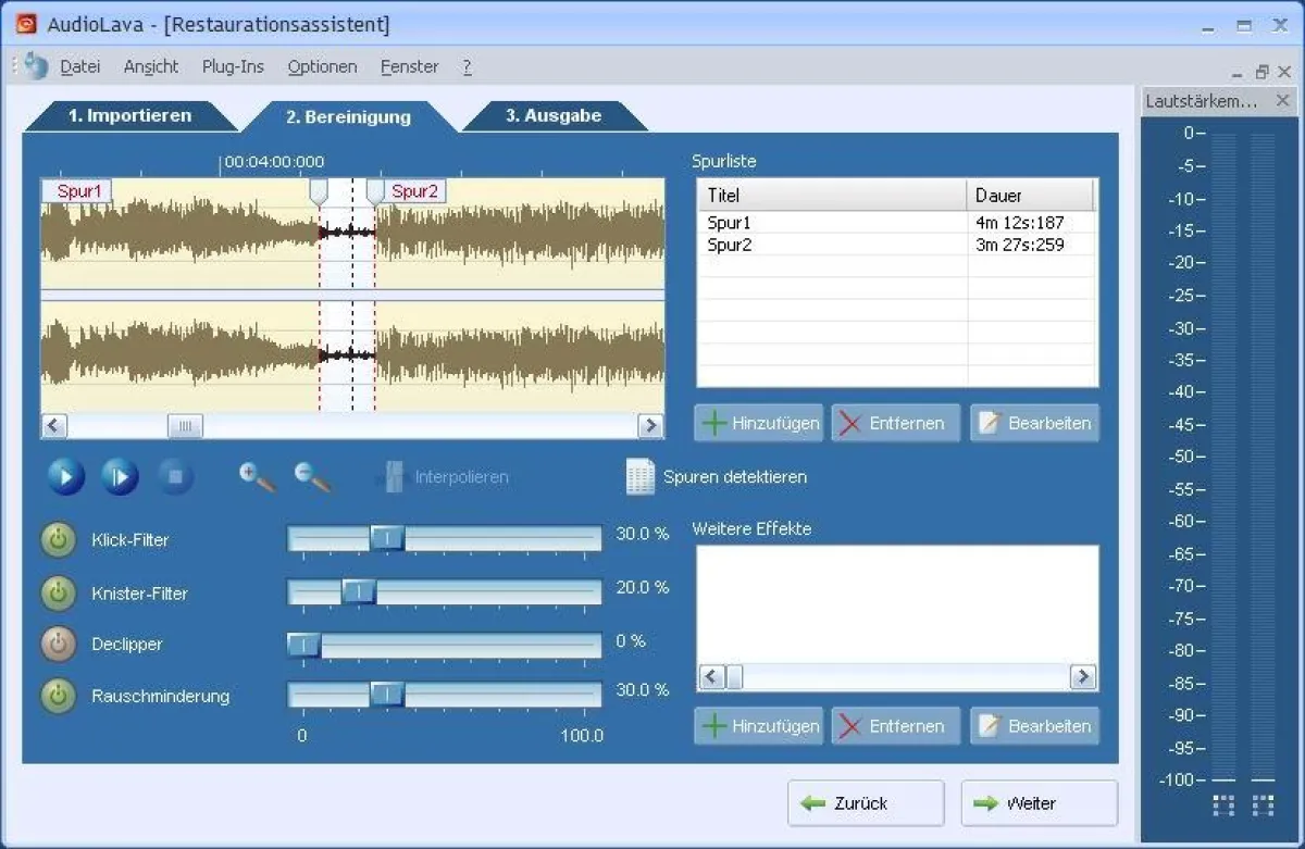 Der Restaurationsassistent bereinigt automatisch die Audio-Aufnahme von Störgeräuschen.