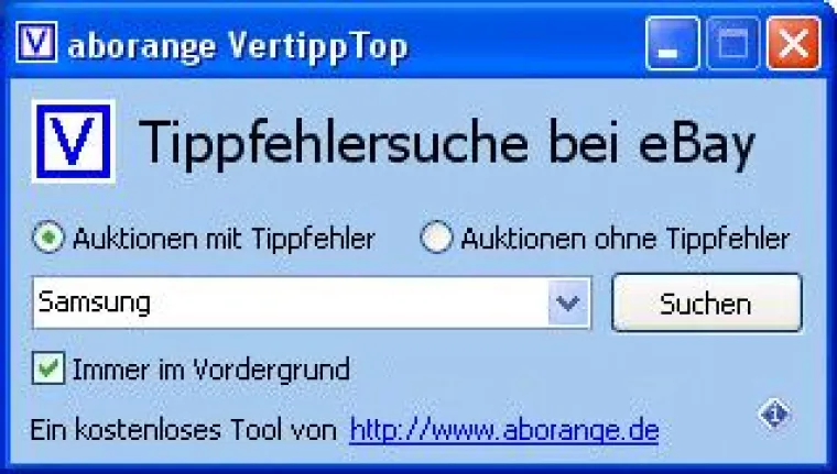 Bild: Schnäppchensuche bei eBay mit der neuen Freeware aborange VertippTop