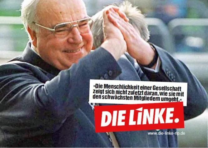 Bild: Linke-Plakat mit Helmut Kohl-Motiv im Wahlkampf