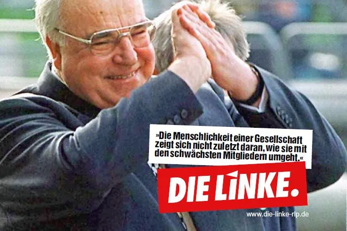 Bild: Linke-Plakat mit Helmut Kohl-Motiv im Wahlkampf