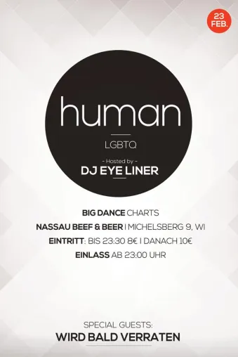 Human - LGBTQ // Neue Partyreihe für gays and friends in Wiesbaden Bild: Human - LGBTQ // Neue Partyreihe für gays and friends in Wiesbaden